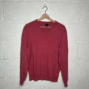 J. Crew Men's Salmon Pink Cotton V-Neck Long Sleeve Sweater Size Medium